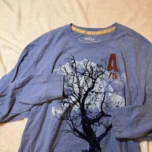 Graphic Long Sleeve Tree Print Shirt Casual Streetwear Tee Blue Size XXL Cozy